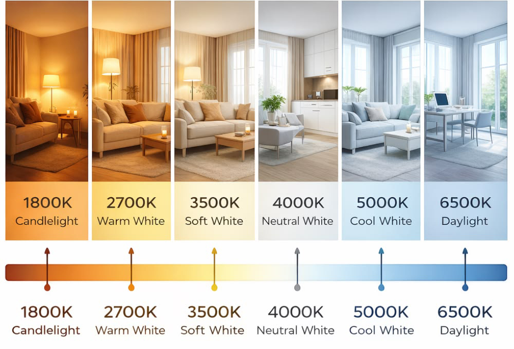 Temperatura de culoare (2700K–6500K): ce alegi pentru fiecare cameră