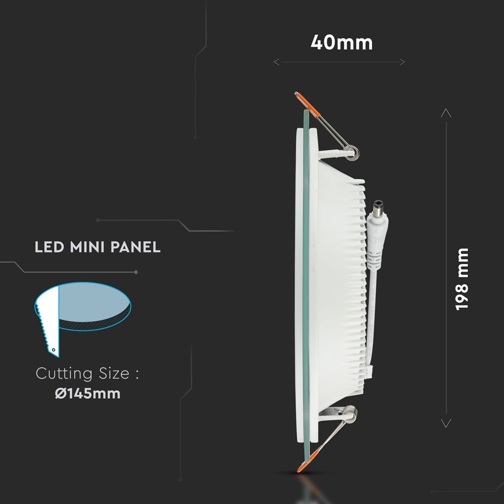 Panou LED Glass 18W, Rotund, 3000K