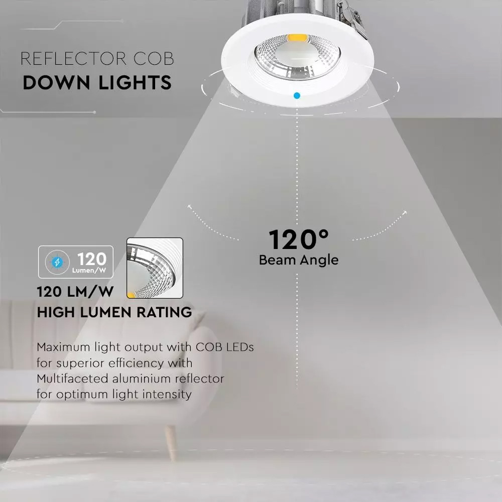 Spot LED 20W COB Downlight Rotund alb, 120Lm/W, 6400K