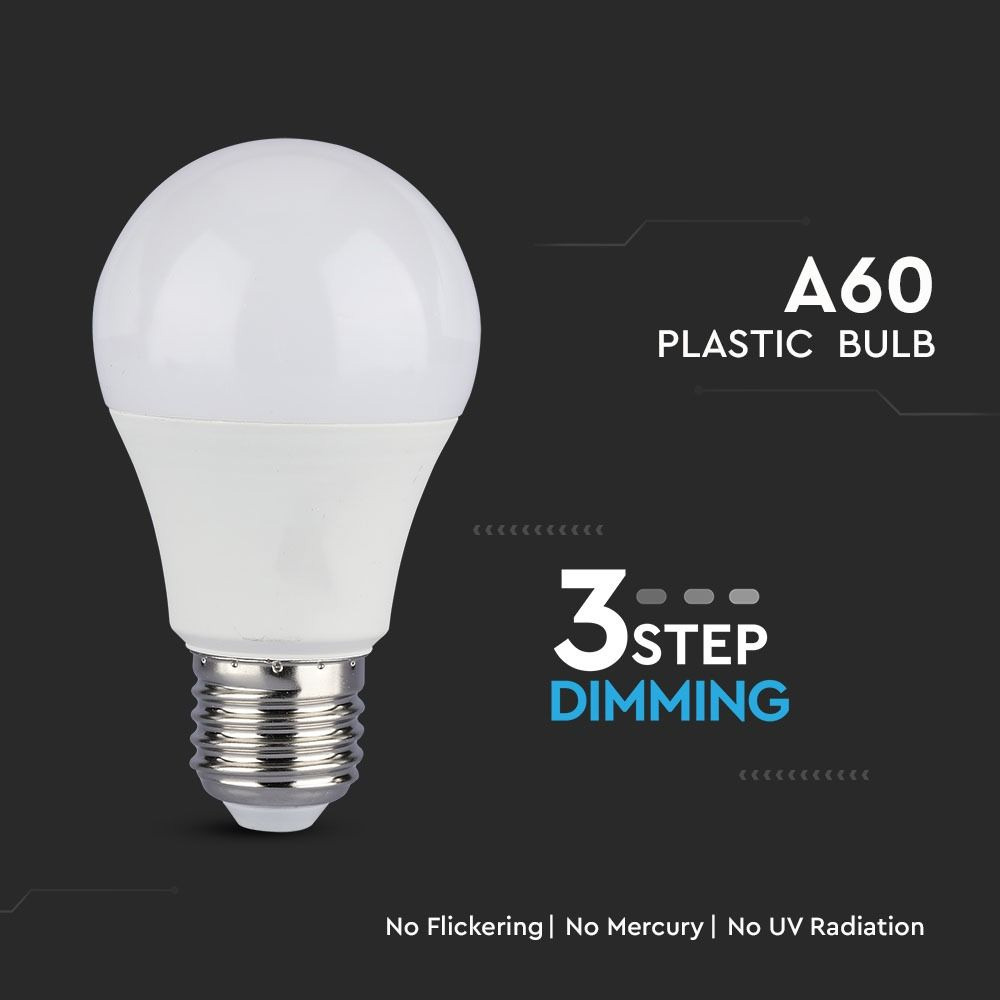 Bec LED - 9W, E27, A60, Thermoplastic 3 Step, Dimabil, 2700K