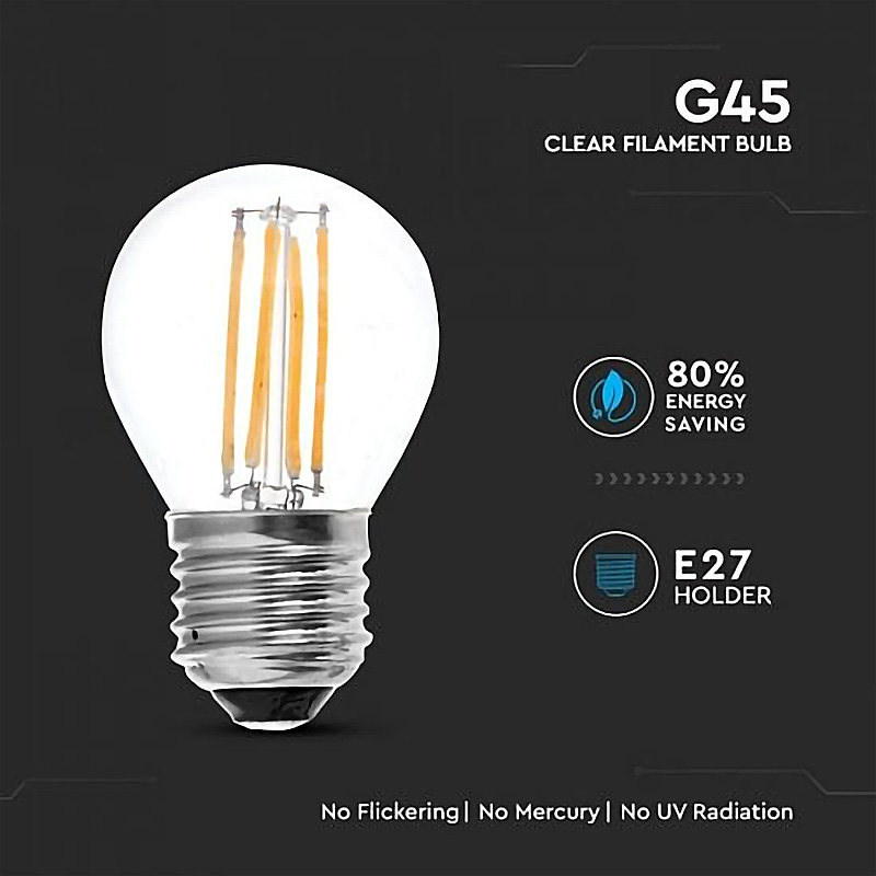 Bec LED - 4W, Filament, E27, G45, 6400K