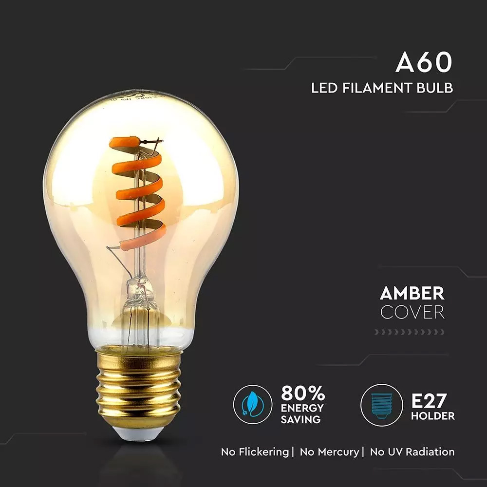 Bec LED Amber 4W, E27, 2200K, Filament Spirala