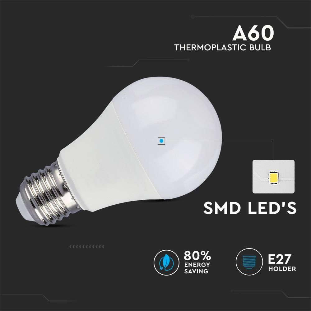 Bec LED 9W, E27, A60, Thermoplastic Alb Cald 3000K