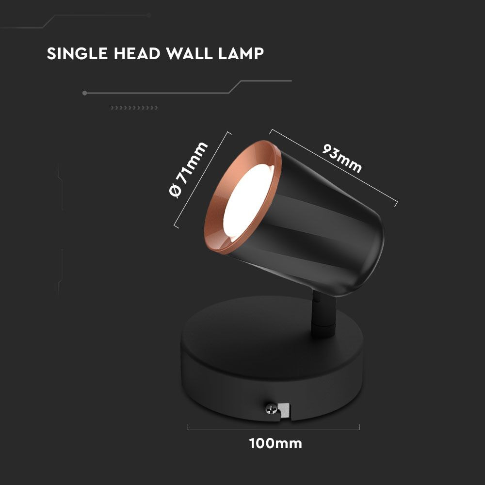 Lampa LED de Perete Orientabila 6W, Lumina Naturala, Corp Negru