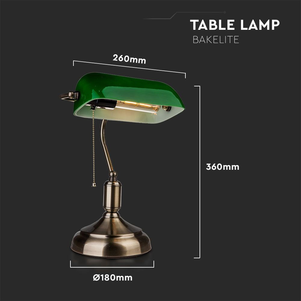 Lampa de Birou Vintage, Corp Verde cu Soclu E27 si Comutator