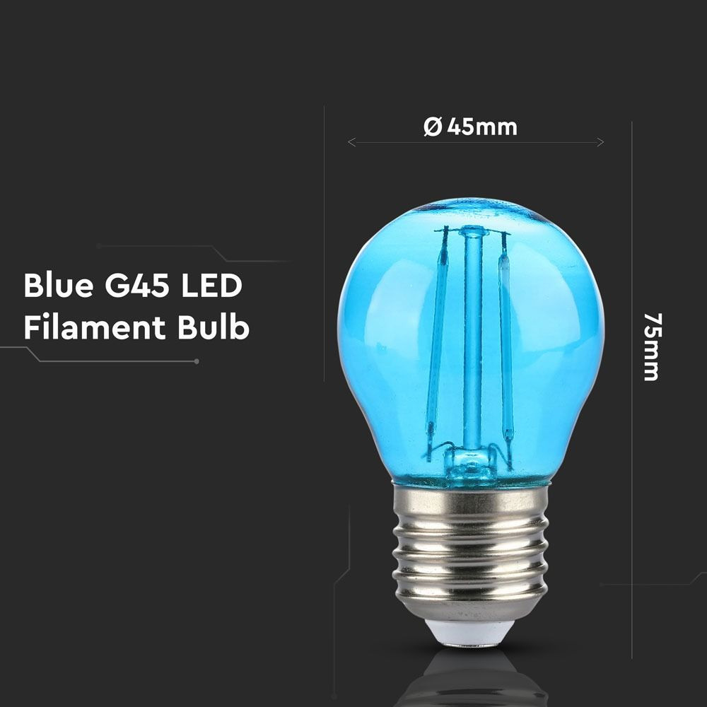 Bec LED 2W Filament, E27, G45, Culoare Albastru