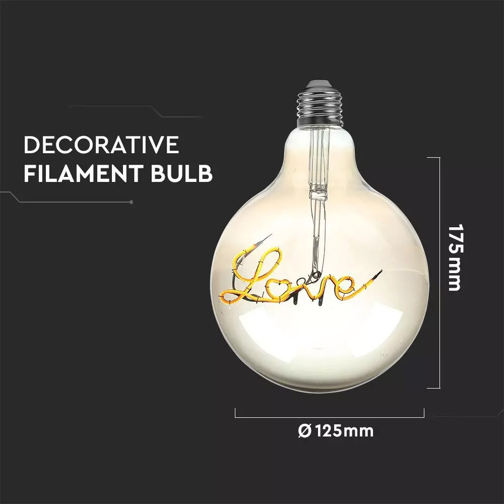 Bec LED Filament LOVE, 5W, G125, E27, Lumina Calda 2200K