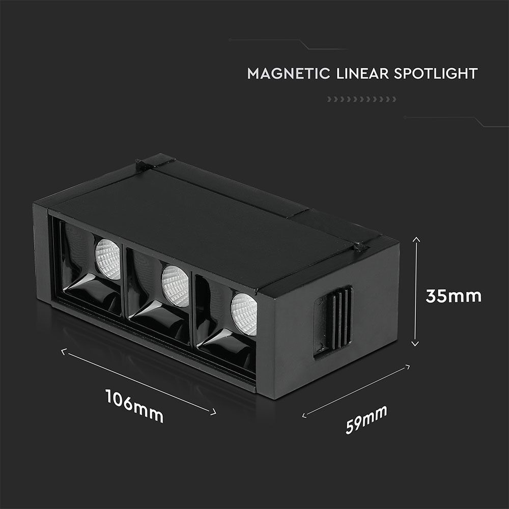 Spot Linear LED Magnetic 3 x1W, SMD, Negru, IP20, 24V, LUMINA NATURALA