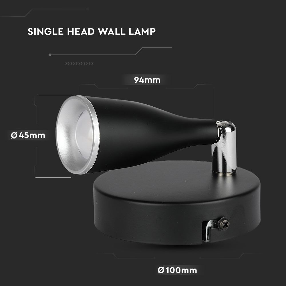 Lampa LED de Perete 4.5W, Lumina Naturala, Corp Negru