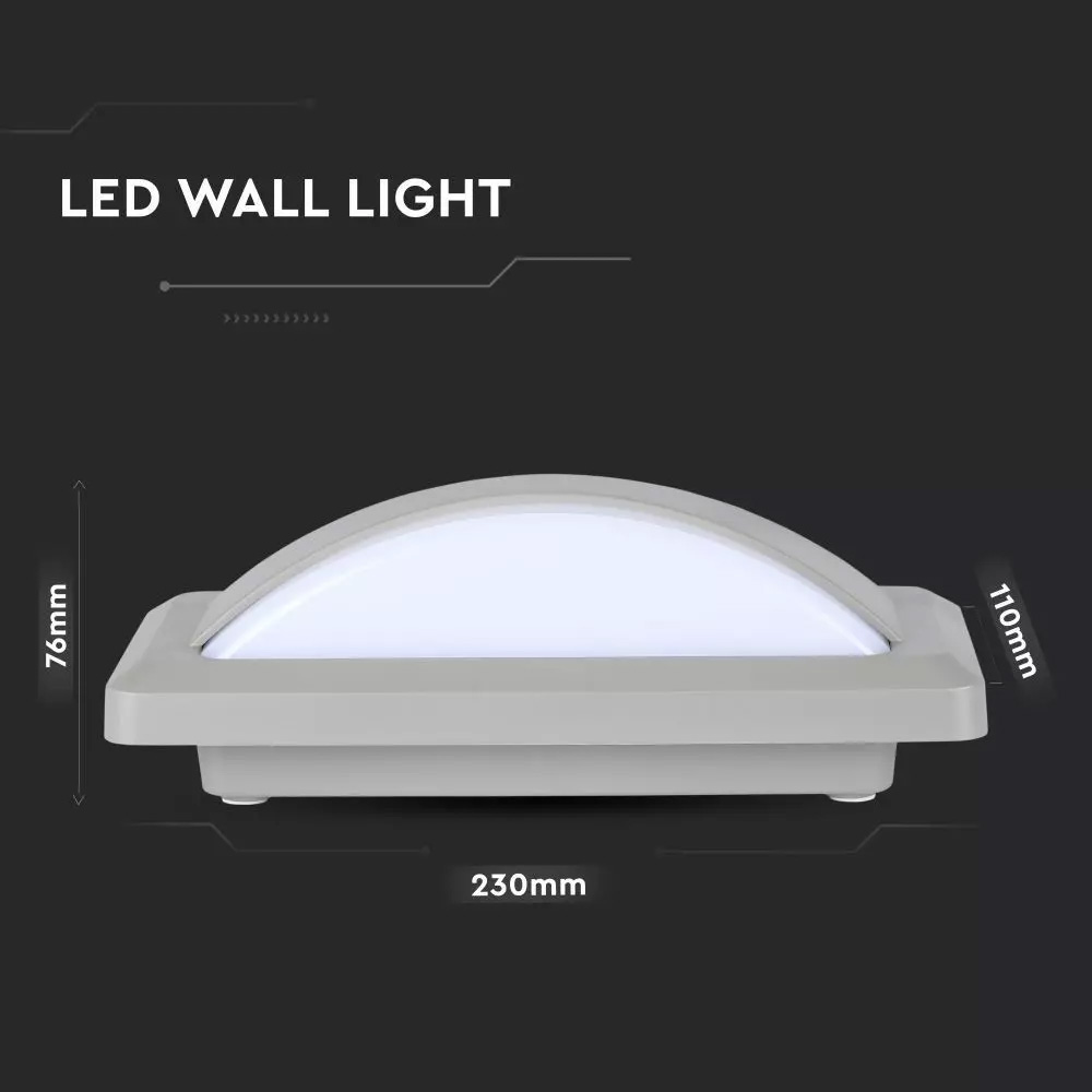 Aplica de Perete LED 12W, Lumina Difuza, Corp Gri, Lumina Rece(6400K) IP65