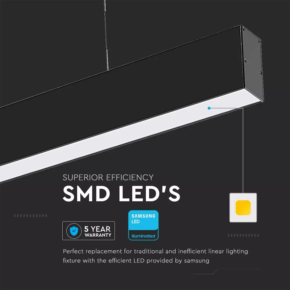 Lampa Lineara LED, Cip Samsung 40W, Suspendata, Corp Negru, 3 in 1