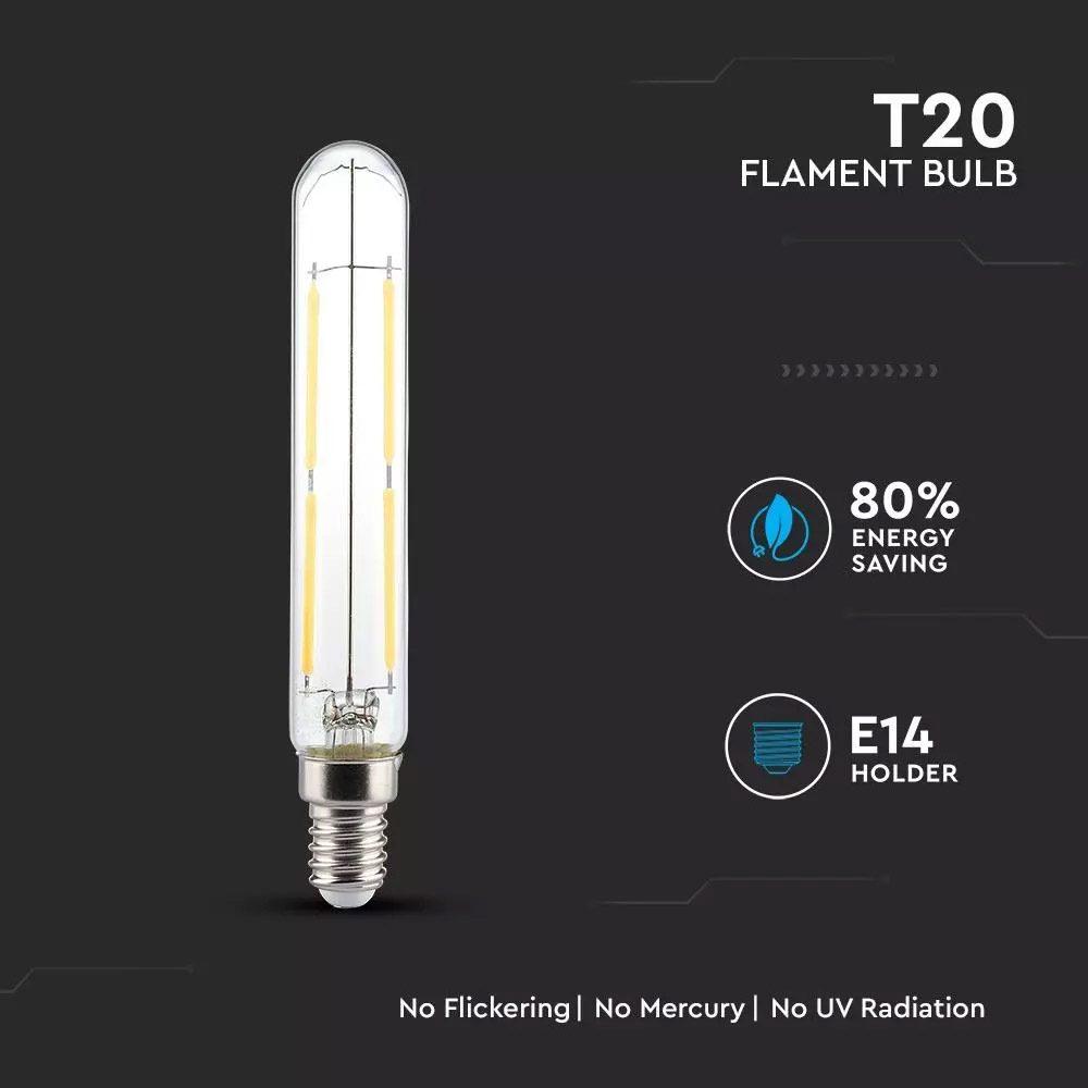 Bec LED 4W, E14, T20, Filament Sticla Clara, Lumina Rece (6000K)