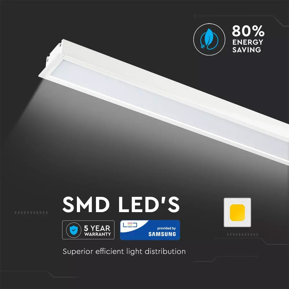 Lampa LED Lineara Cip Samsung 40W, Incastrata Corp Alb 4000K, W:70mm