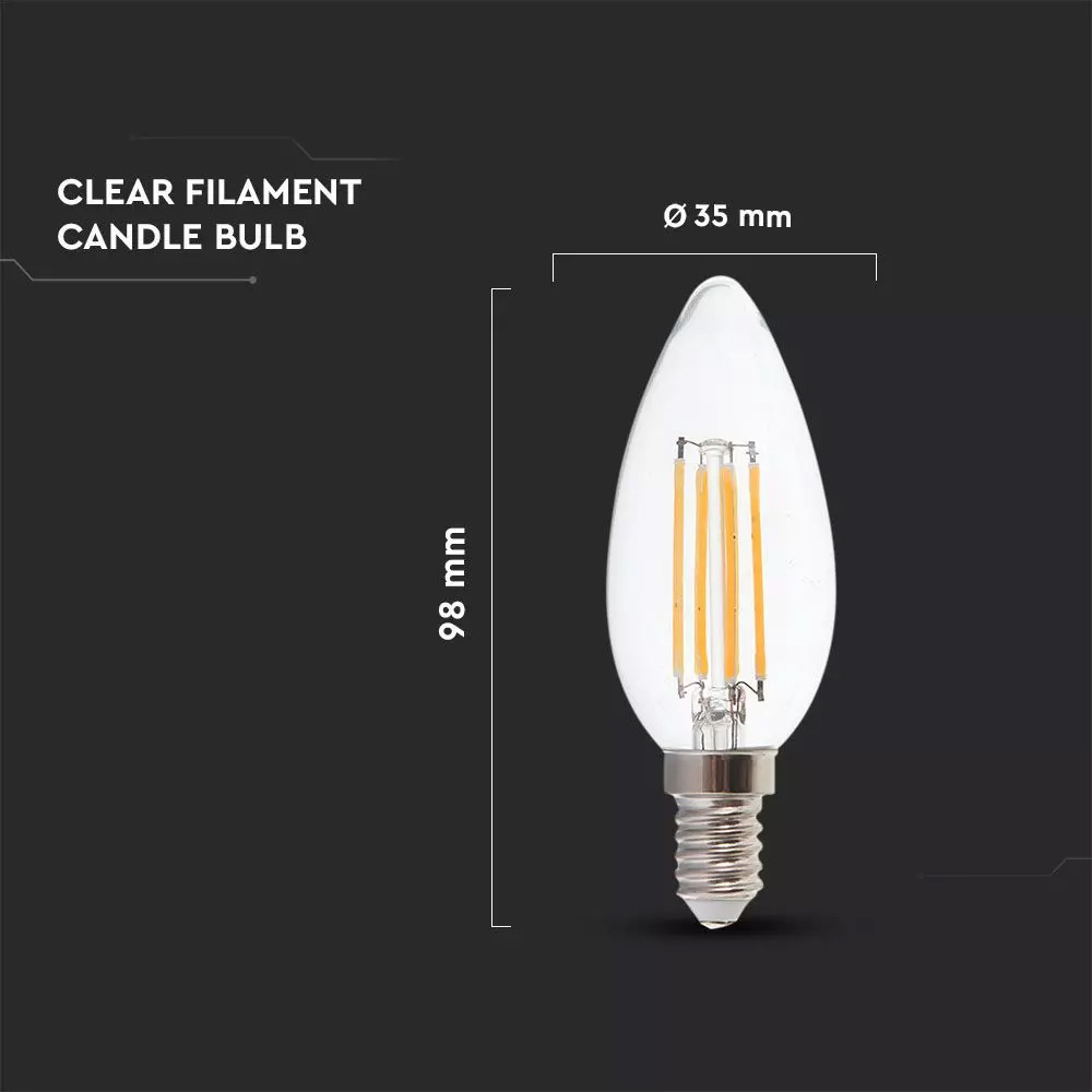 Bec LED 6W, Filament, E14, Clear Cover Lumanare, 6400K, 130 lm/W