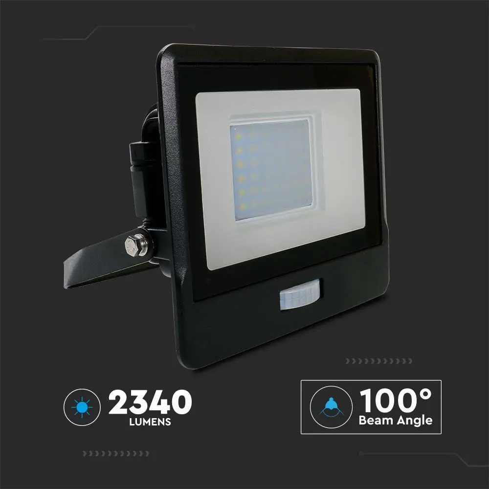 Proiector LED 50W cu Senzor PIR Cip SAMSUNG, Corp Negru, Lumina Rece 6500K