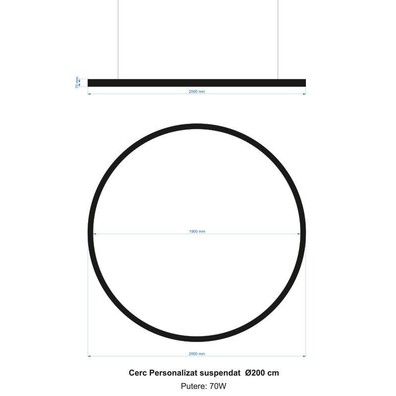 Cerc personalizat suspendat Ø200 cm, 70W