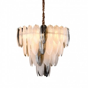 Candelabru Auriu cu Pene din Sticla, 18buc x E14