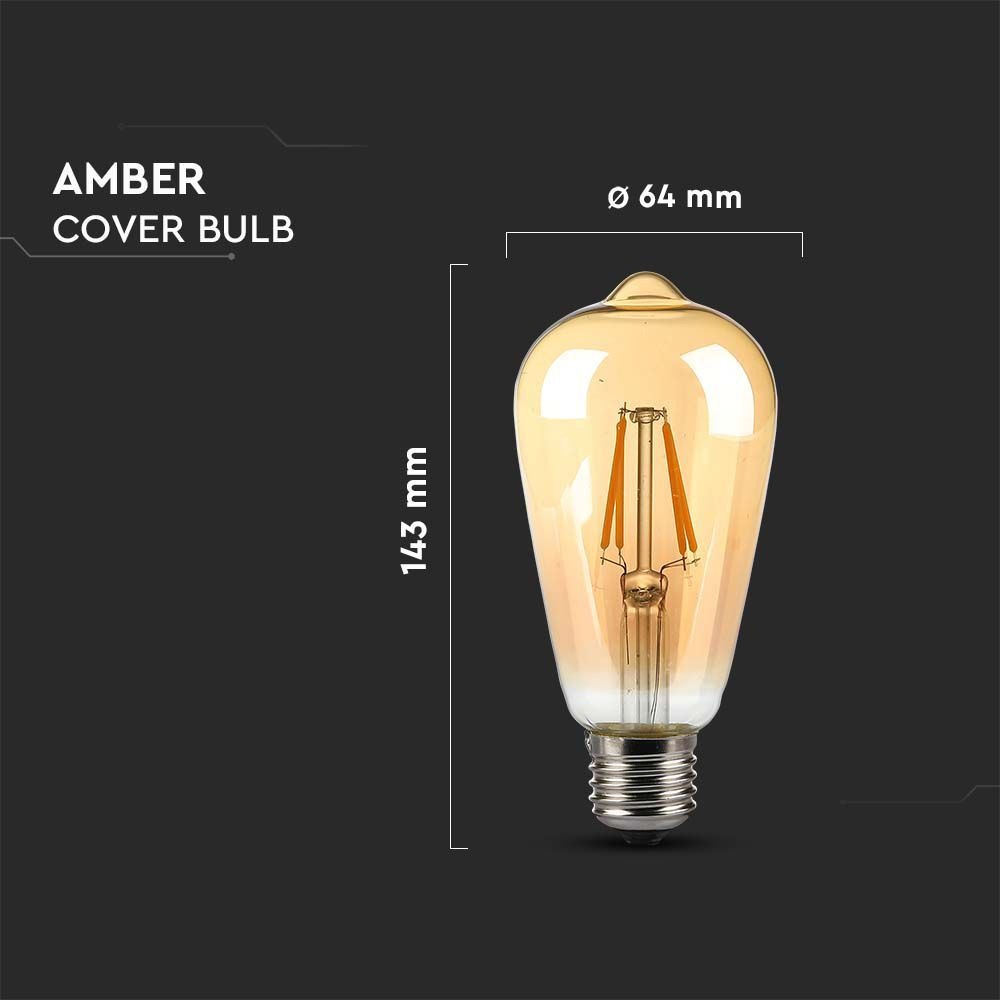 Bec LED 8W, Filament, E27, ST64, Amber, 2200K