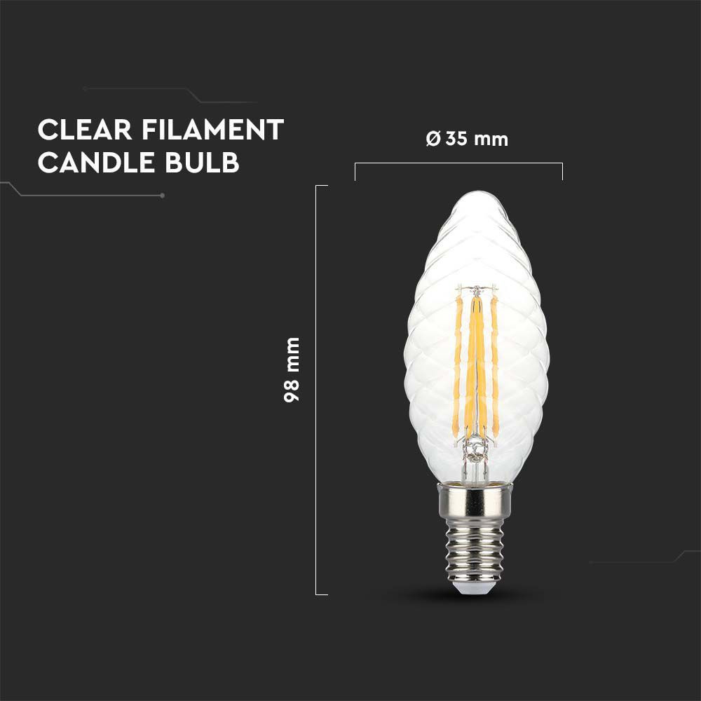 Bec LED - 4W Filament E14, Twist Candle, 2700K, Dimabil