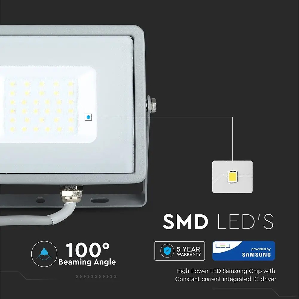 Proiector LED 30W, Cip SMD SAMSUNG, Corp Gri, Lumina Calda 3000K