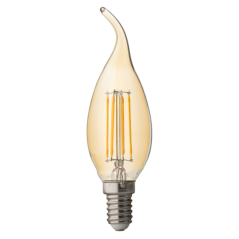 Bec LED cu filament dimabil tip flacara, 4W, E14, 2500K chihlimbar