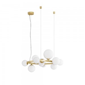 Candelabru Rotund Auriu cu Globuri Alb Mat 9xG9, 650mm